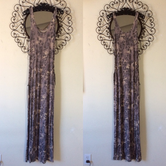 SOLD Cheetah print lace up suede maxi dress - Picture 6 of 8